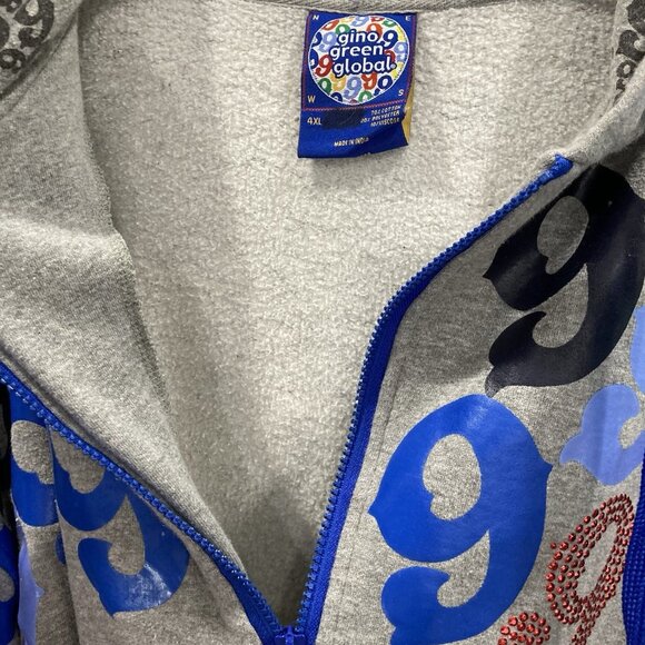 Gino Green Global Hooded Sweatshirt Mens 4XL Gray Hoodie Graphic Print Full Zip - Picture 8 of 9